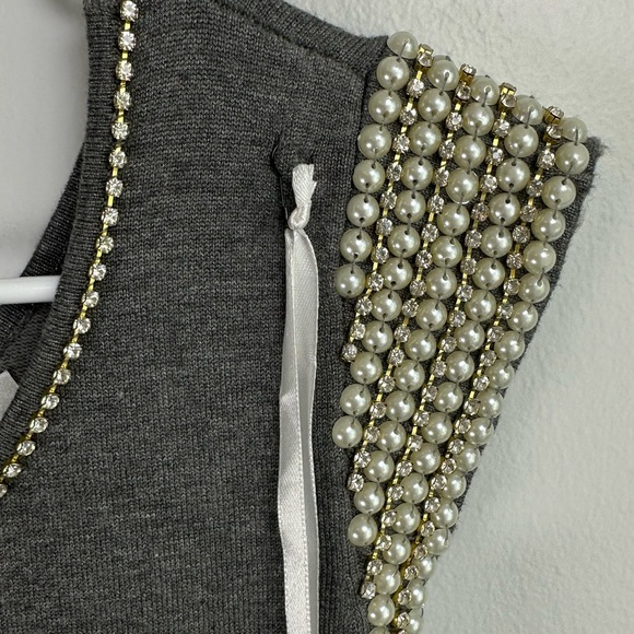 Gray Mini Dress with Pearl and Rhinestone accents, Event, Wedding, Date med/lg - Picture 3 of 8